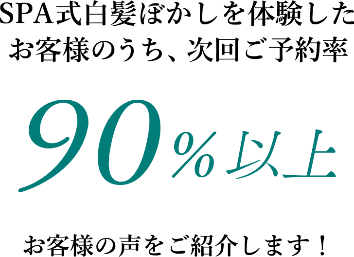 SPA式白髪ぼかしを体験した/お客様のうち、次回ご予約率/90%以上/お客様の声をご紹介します！